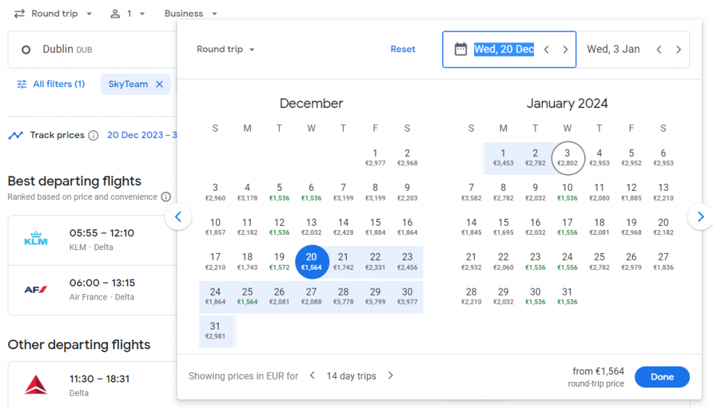 Business Class to North America from Spain