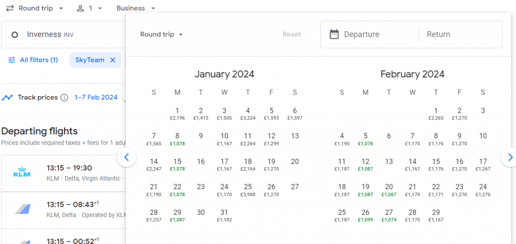 Business Class from England to New York