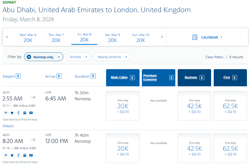 First Class from UAE to London