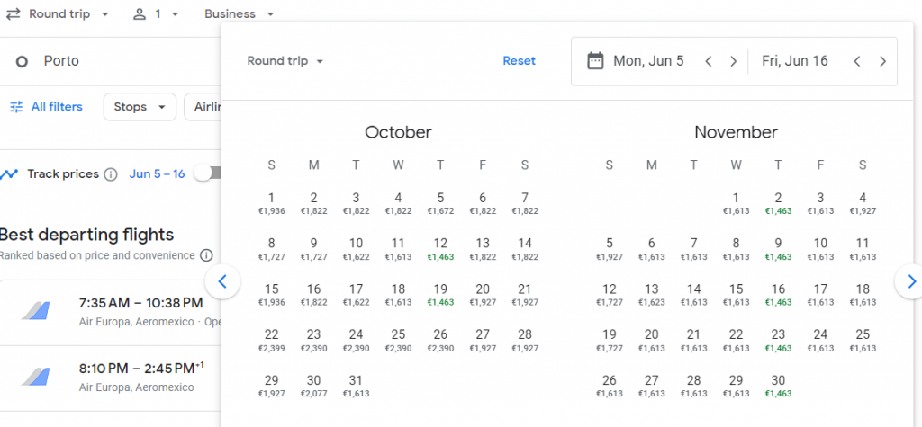 Business Class to Mexico City from Portugal