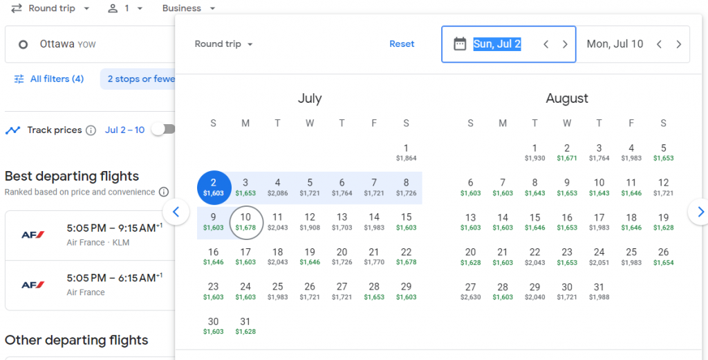 Round Trip Business Class from Canada to Europe