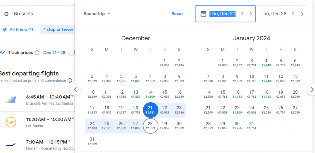 Business Class from Belgium to South Korea