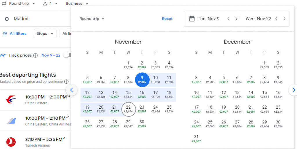 Business Class from Spain to Taiwan
