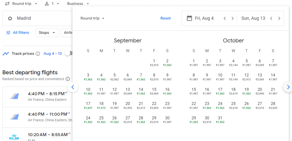 Business Class from Spain to China