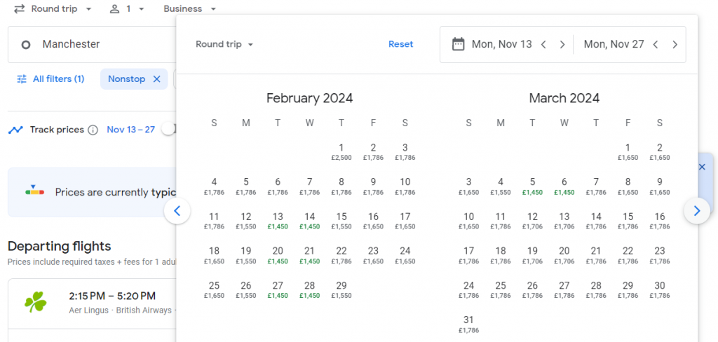 Business Class from UK to New York