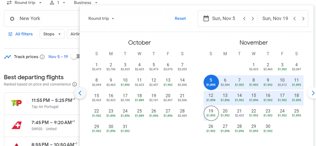 Business Class from New York to Switzerland