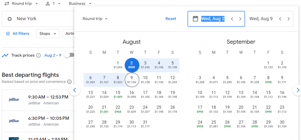 Business Class from New York to Seattle