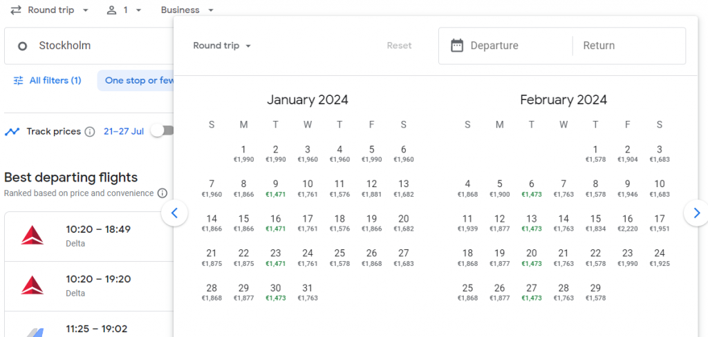 Business Class from Sweden to Florida