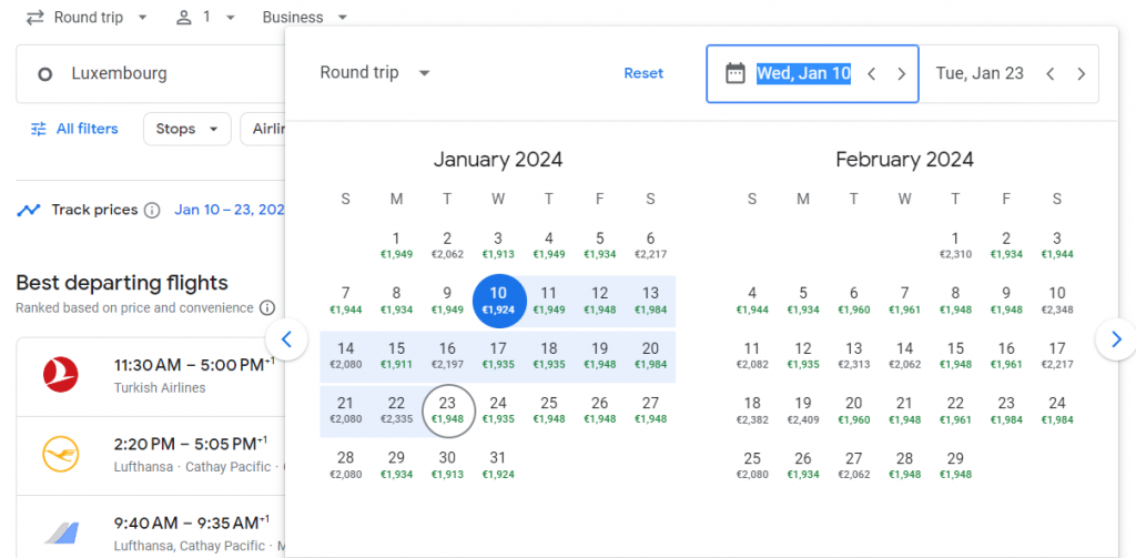 Business Class from Luxembourg to Hong Kong