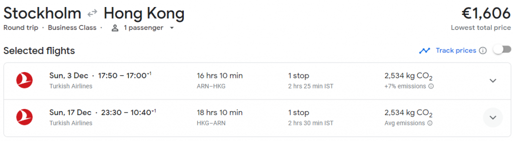 Wonderful Business Class from Sweden to Hong Kong