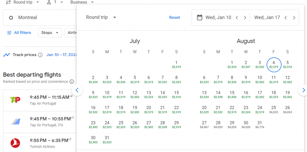 Business Class from Canada to Italy