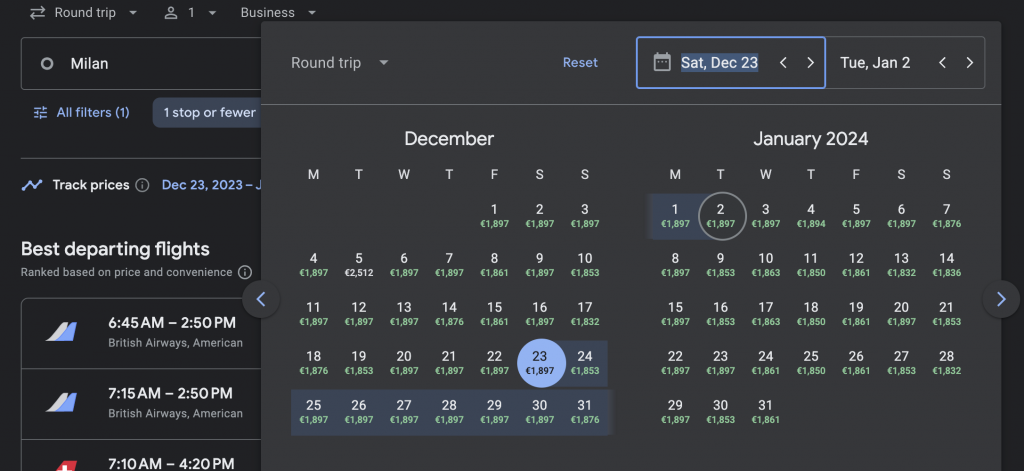 Business Class from Italy to California