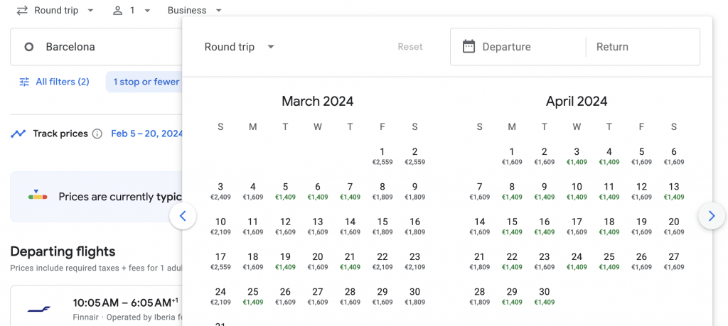 Business Class from Spain to India