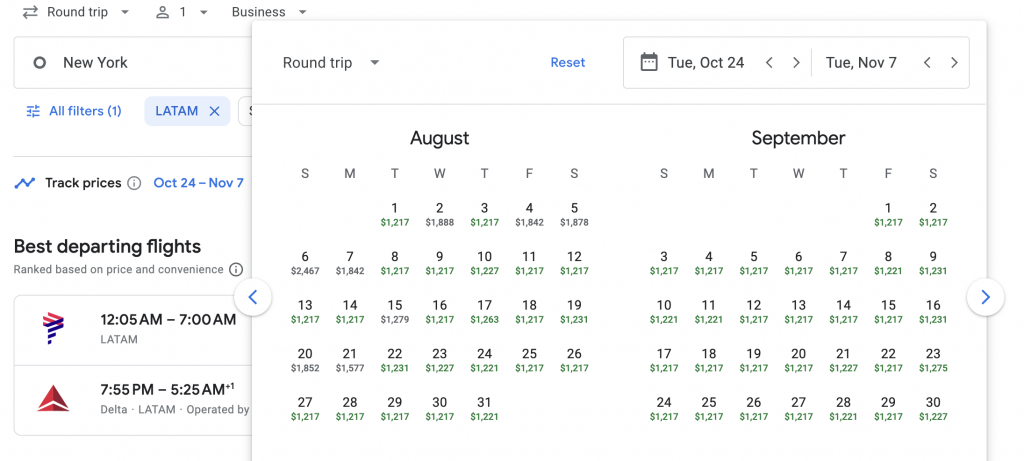 Business Class Nonstop from New York to Peru