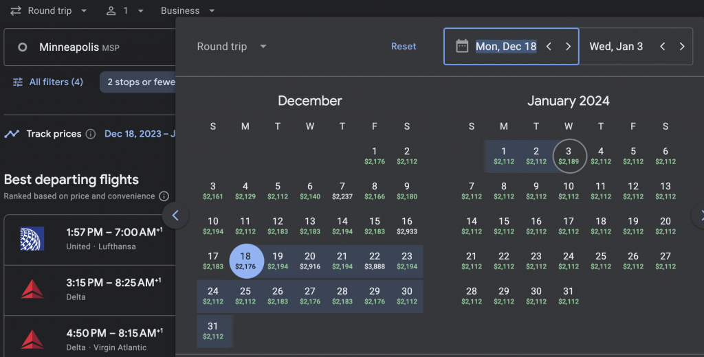 Business Class from Detroit or Minneapolis to Europe