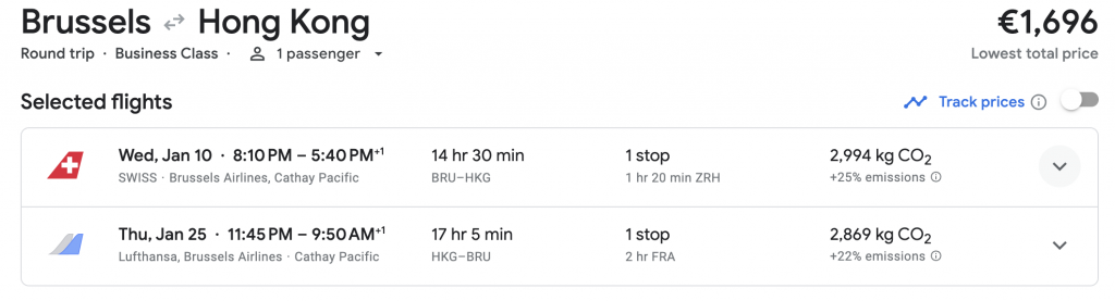 Business Class from Belgium to Hong Kong