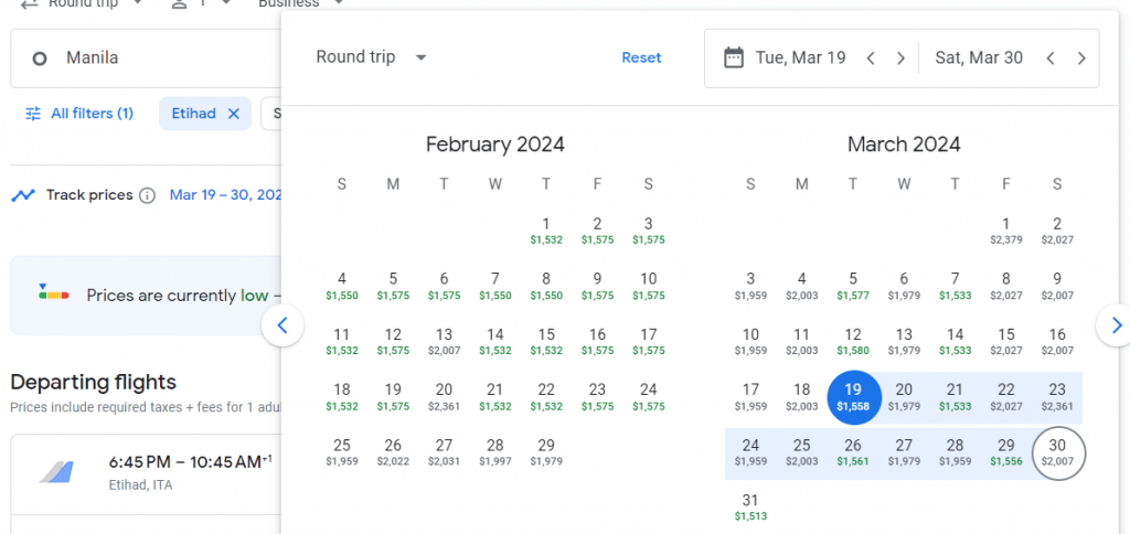 Business Class from Philippines to Switzerland