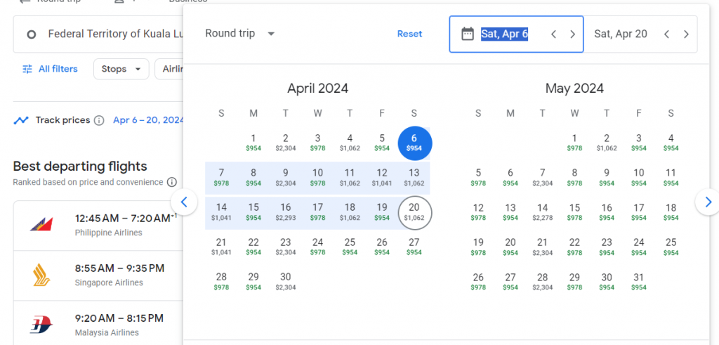 Business Class from Malaysia to Australia