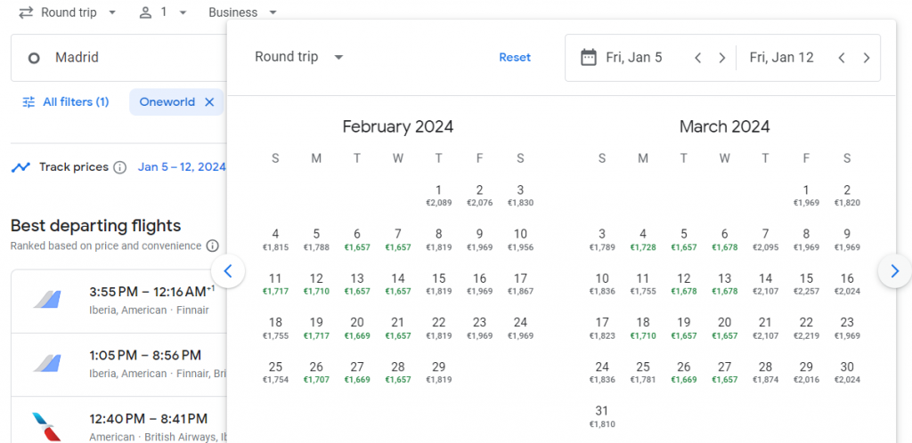 Business Class from Europe to San Francisco