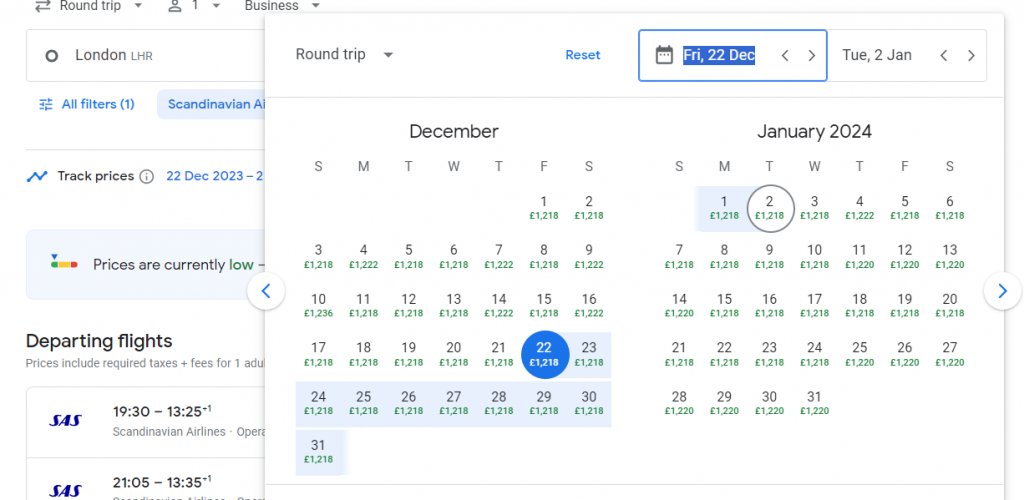 Business Class from England to USA