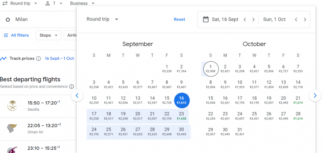 Business Class from Italy to Indonesia