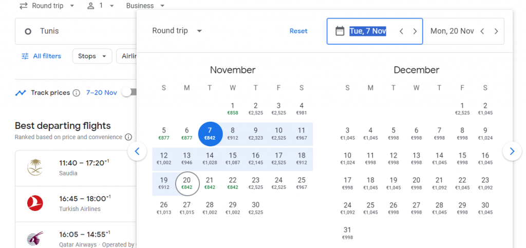 Business Class from Tunisia to Indonesia