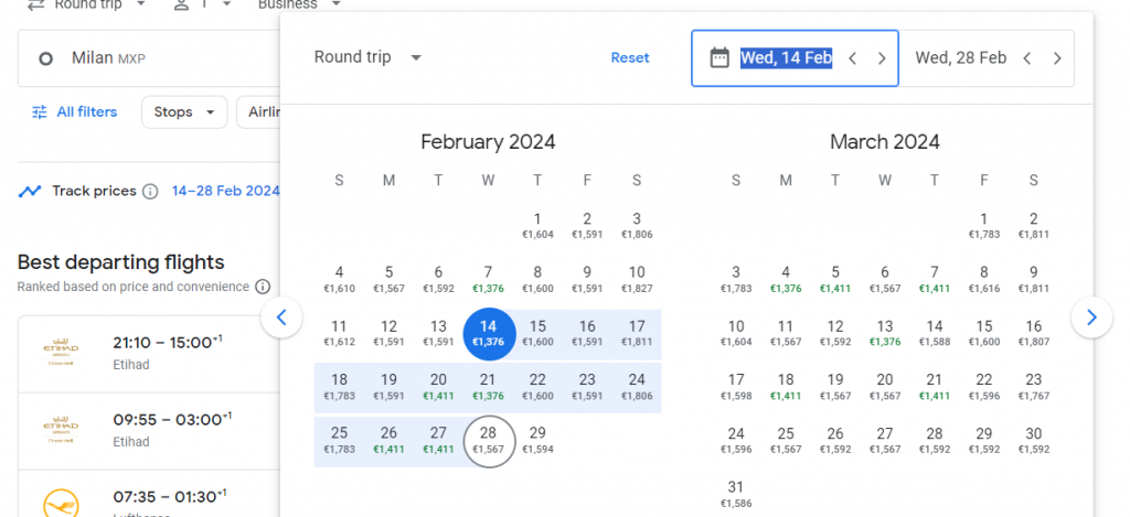 Business Class from Italy to India