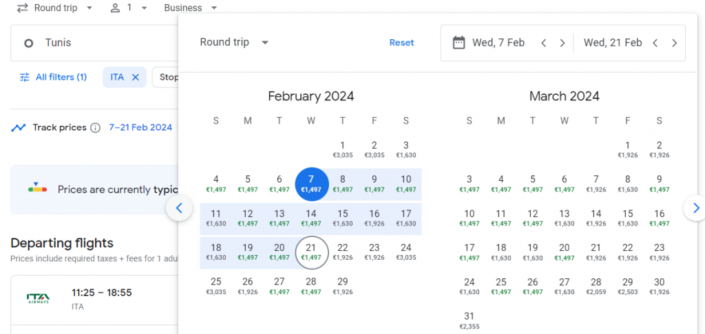 Business Class from Tunisia to New York