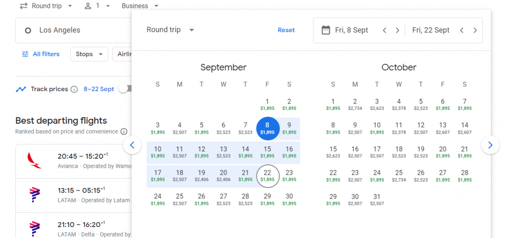 Business Class from California to Brazil