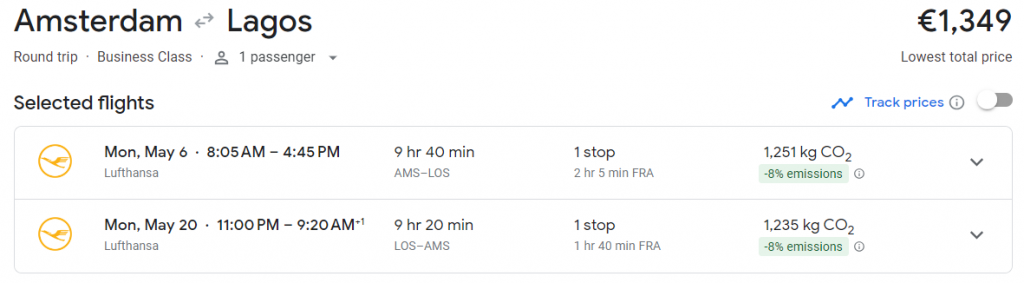 Business Class from Amsterdam to Nigeria