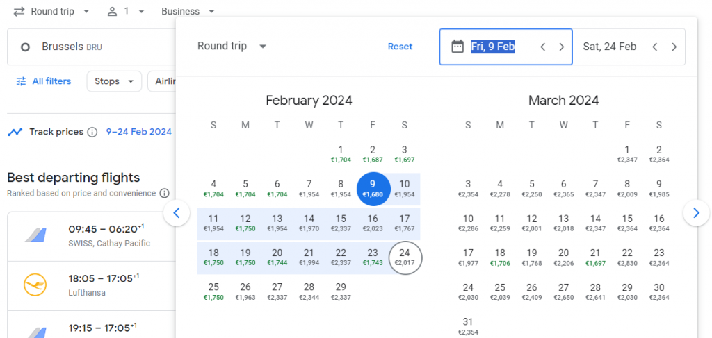 Business Class from Belgium to Hong Kong