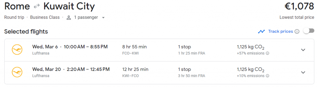 Business Class from Italy to Kuwait