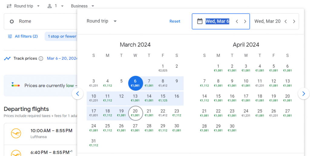 Business Class from Italy to Kuwait