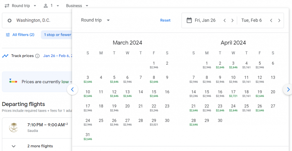 Business Class from Washington D.C. to Indonesia