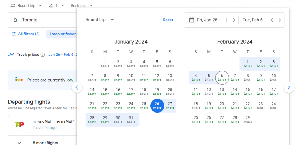 Business Class from Canada to Portugal