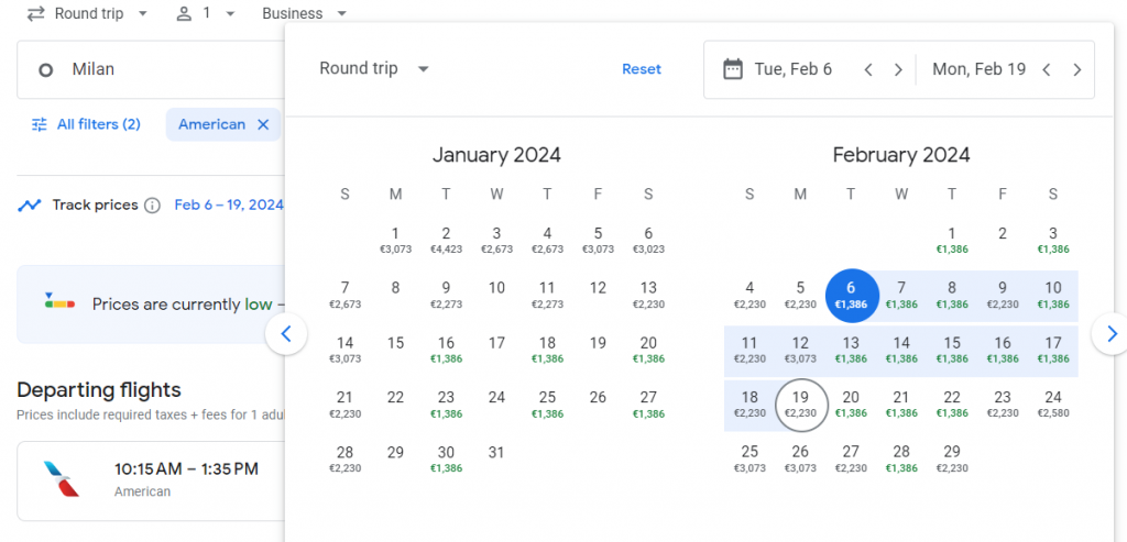 Business Class from Italy to New York