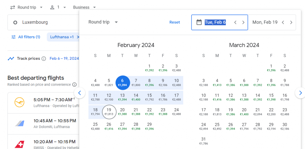 Business Class from Luxembourg to Dubai