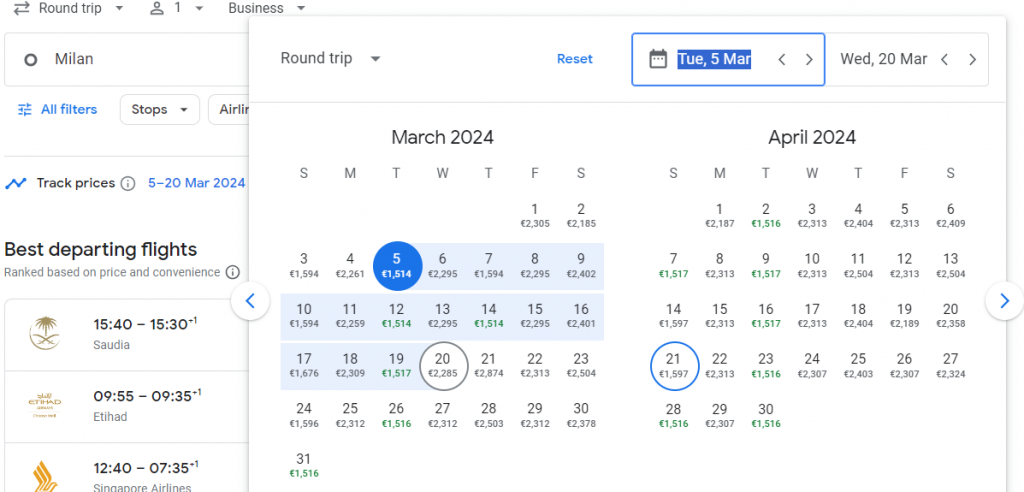 Business Class from Italy to Singapore