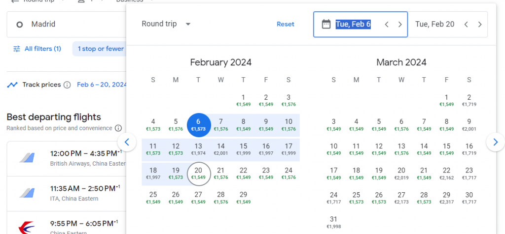 Business Class from Spain to Shanghai