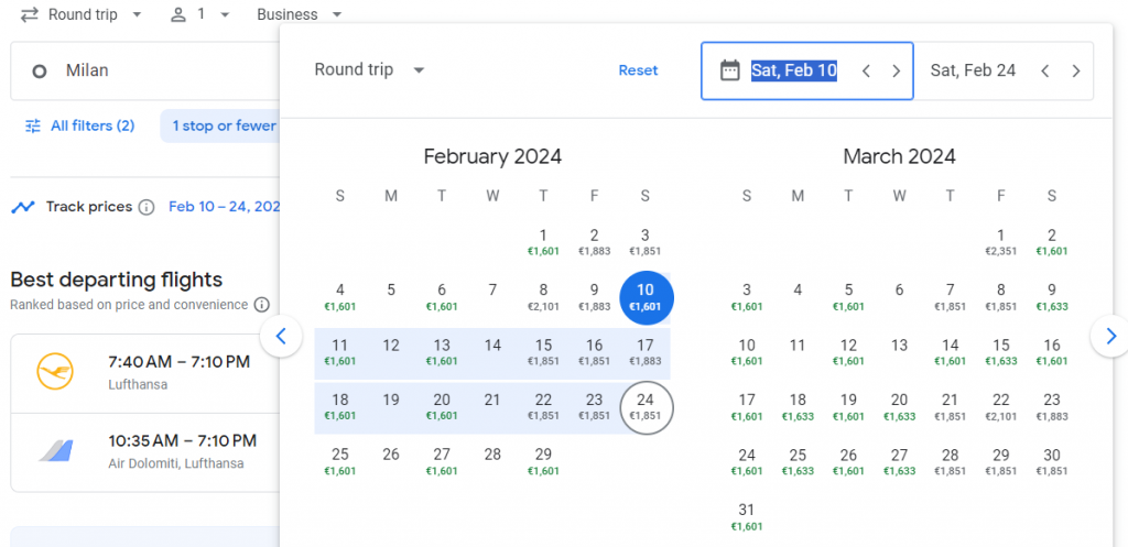 Business Class from Italy to Columbia