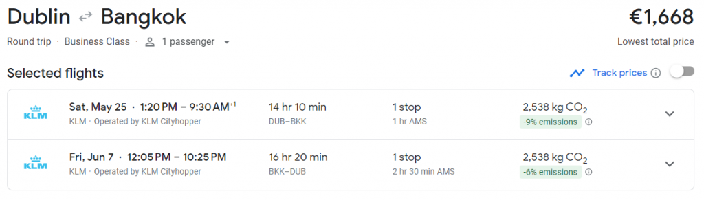 Business Class from Ireland to Thailand