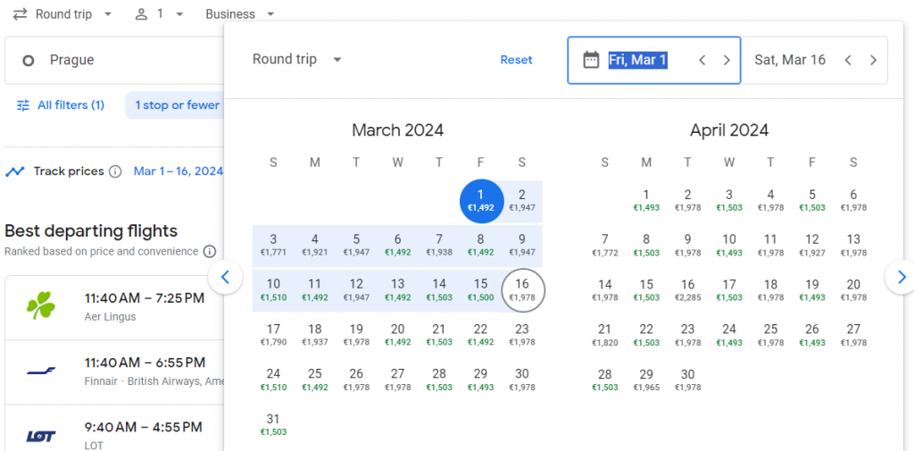 Business Class from Czech Republic to New York