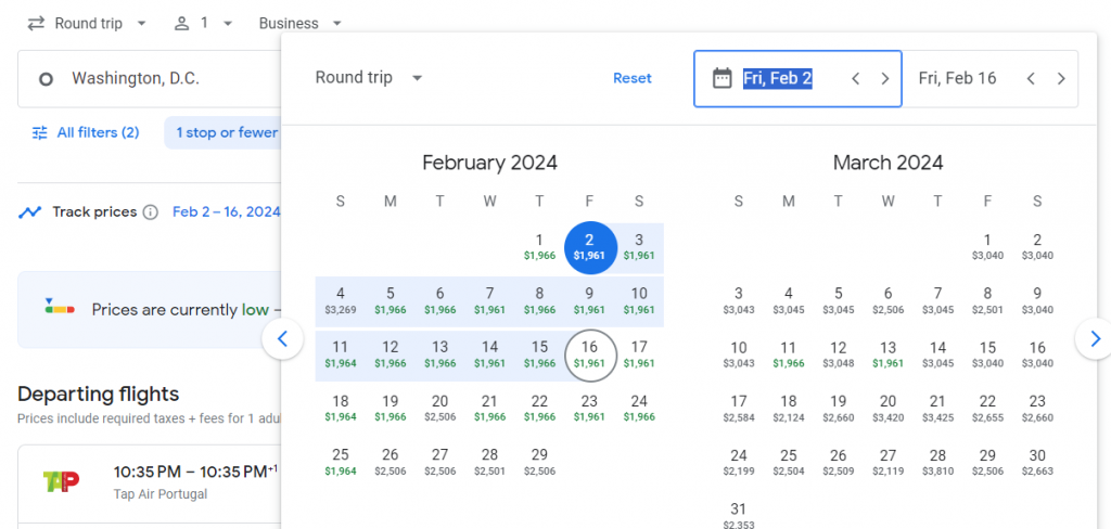 Business Class from Washington DC to Germany