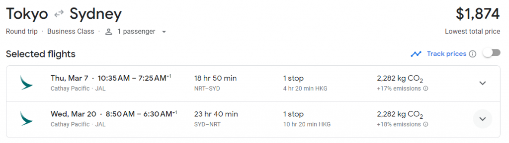 5* Business Class from Tokyo to Sydney