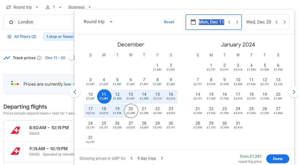 Business Class from London to Dubai