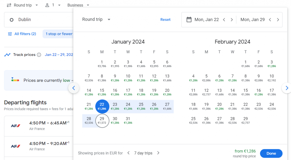 Business Class from Dublin to Middle East