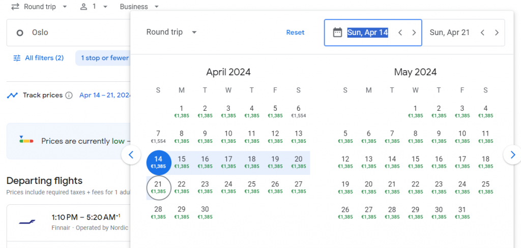 Business Class from Norway to India