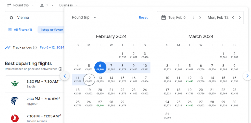 Business Class from Austria to South Africa