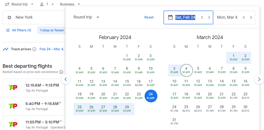 Business Class from East Coast USA to Madeira