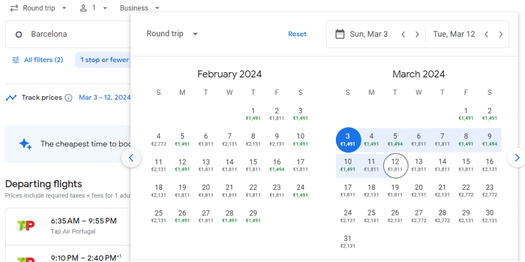 Business Class from Spain to Florida